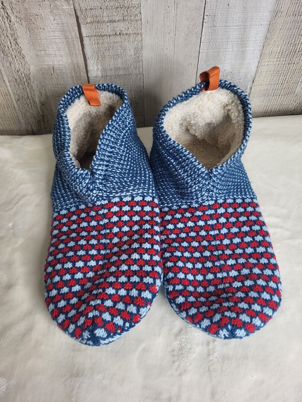 Bombas Gripper Slippers in Blue, Red & Cream. Mens Size Large. NWT